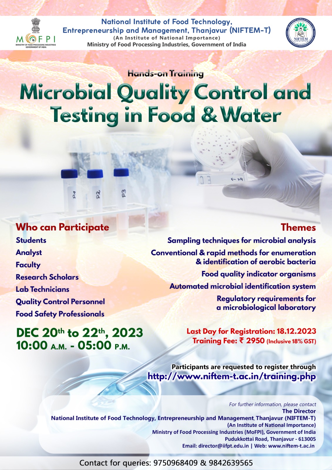 Hands On Training On Microbial Quality Control And Testing In Food And